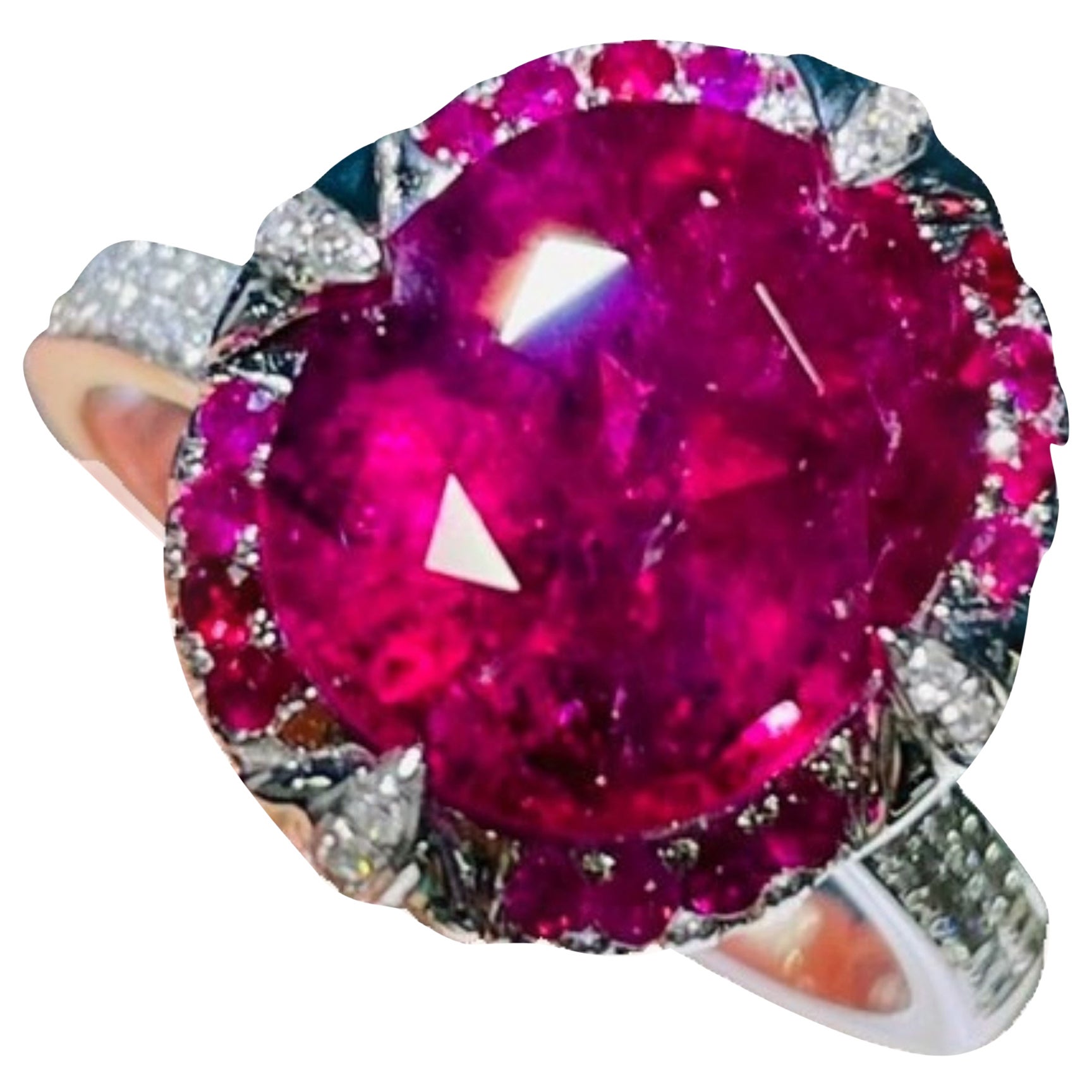 5.8 Carat Red Tourmaline Diamond Ring 18k White Gold For Sale