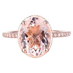3 Carat Pink Morganite Diamond Ring 14 Karat Rose Gold