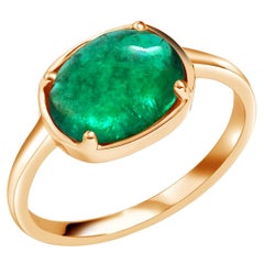 Cabochon Emerald Solitaire Rose Gold Ring Weighing 2.40 Carats
