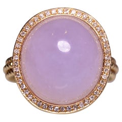 Type A Natural Light Lavender Colour Jadeite Jade Ring in 18k Pink Gold