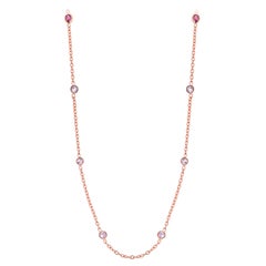 Eight Natural Pink Sapphires and Rubies Bezel Necklace Silver Rose Gold Plated