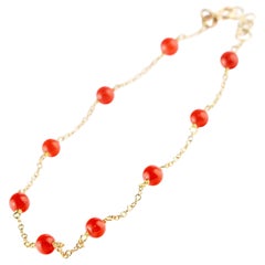 Intini Jewes Gold Plate Chain Mediterranean Red Coral Spheres Chic Bracelet