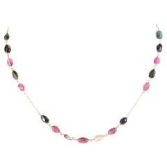 Intini Jewels Tourmaline Oval Gold Plate Chain Colorful Rainbow Chic Necklace