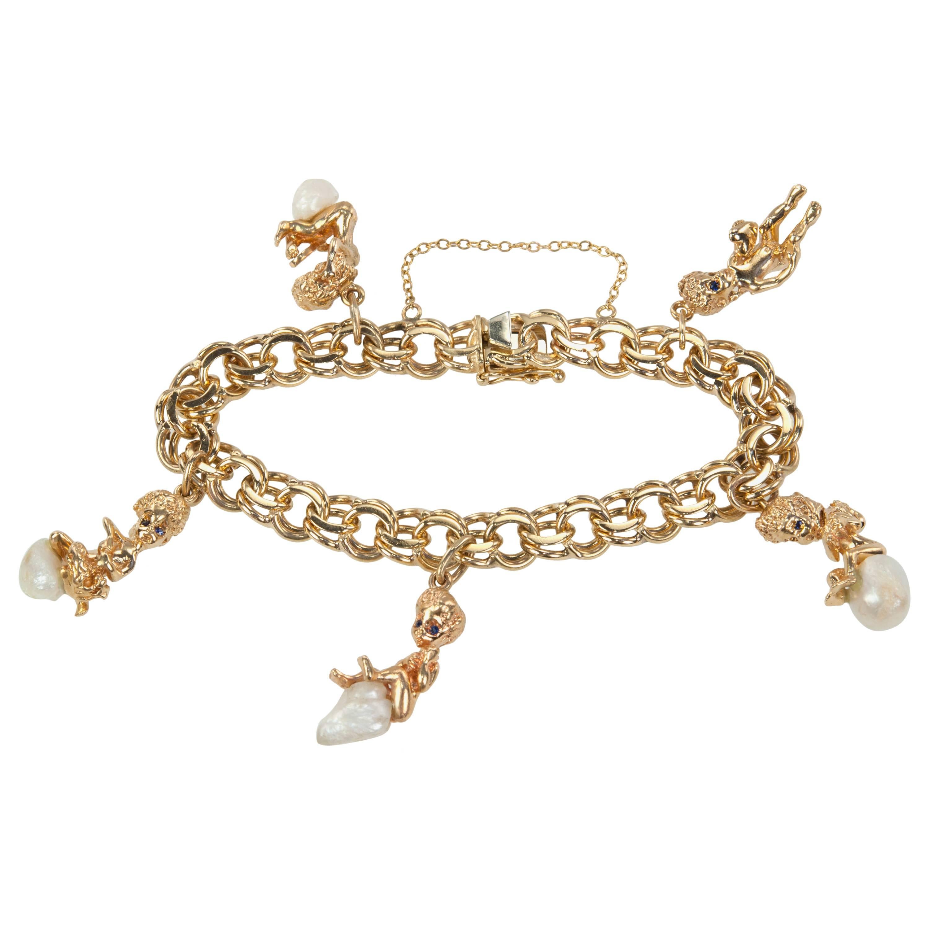 Ruser Pearl Gold Charm Bracelet 
