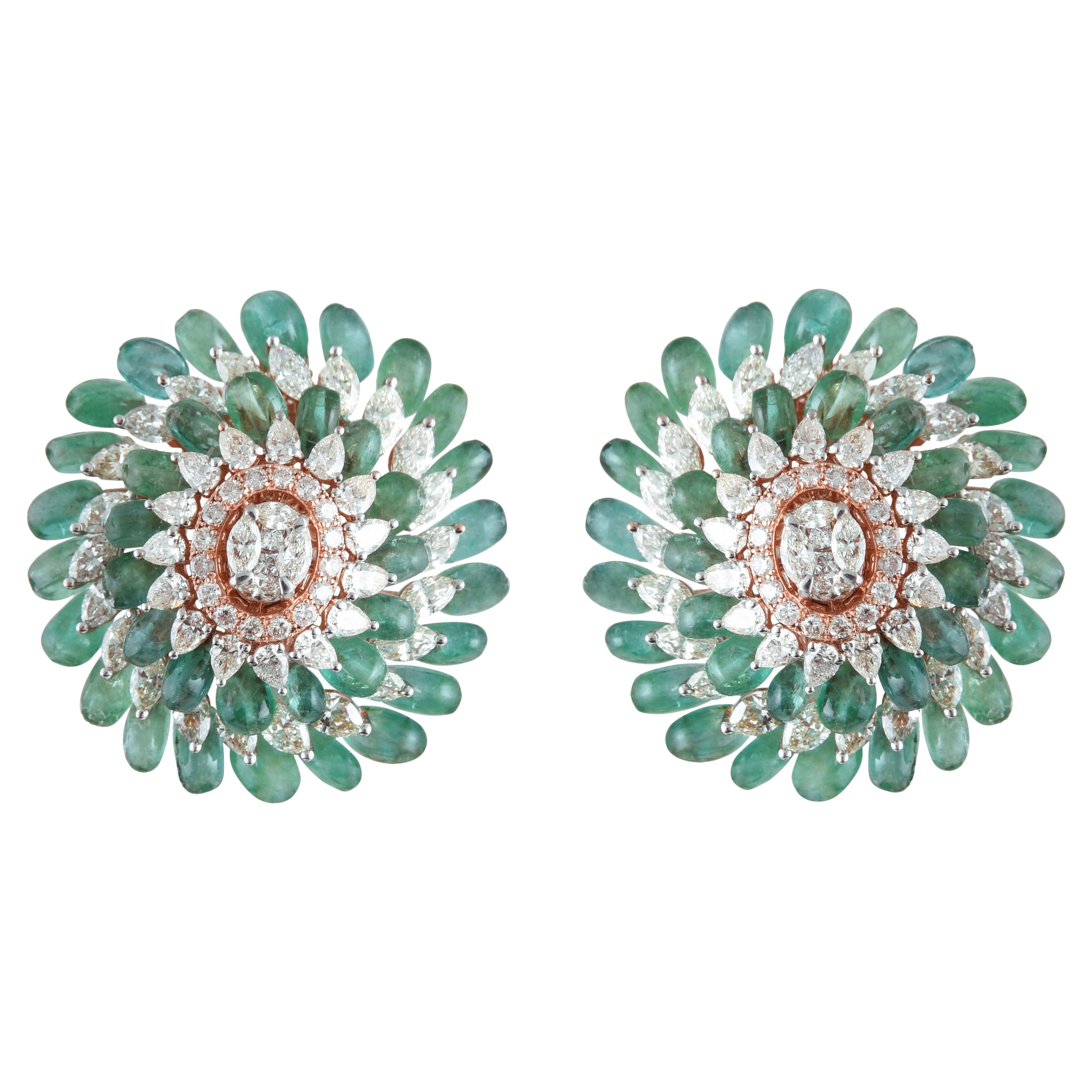 14 Karat Emeralds White Diamonds Stud Earrings
