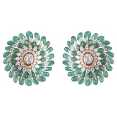 14 Karat Emeralds White Diamonds Stud Earrings