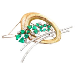 Vintage 6.07 Carat Emerald and 4.05 Carat Diamond Yellow Gold and Platinum Brooch