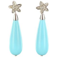 Unique Turquoise Diamond Gold Stud Teardrop Earrings 5