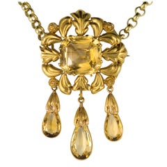 French Antique Romantic Citrine Gold Brooch Pendant
