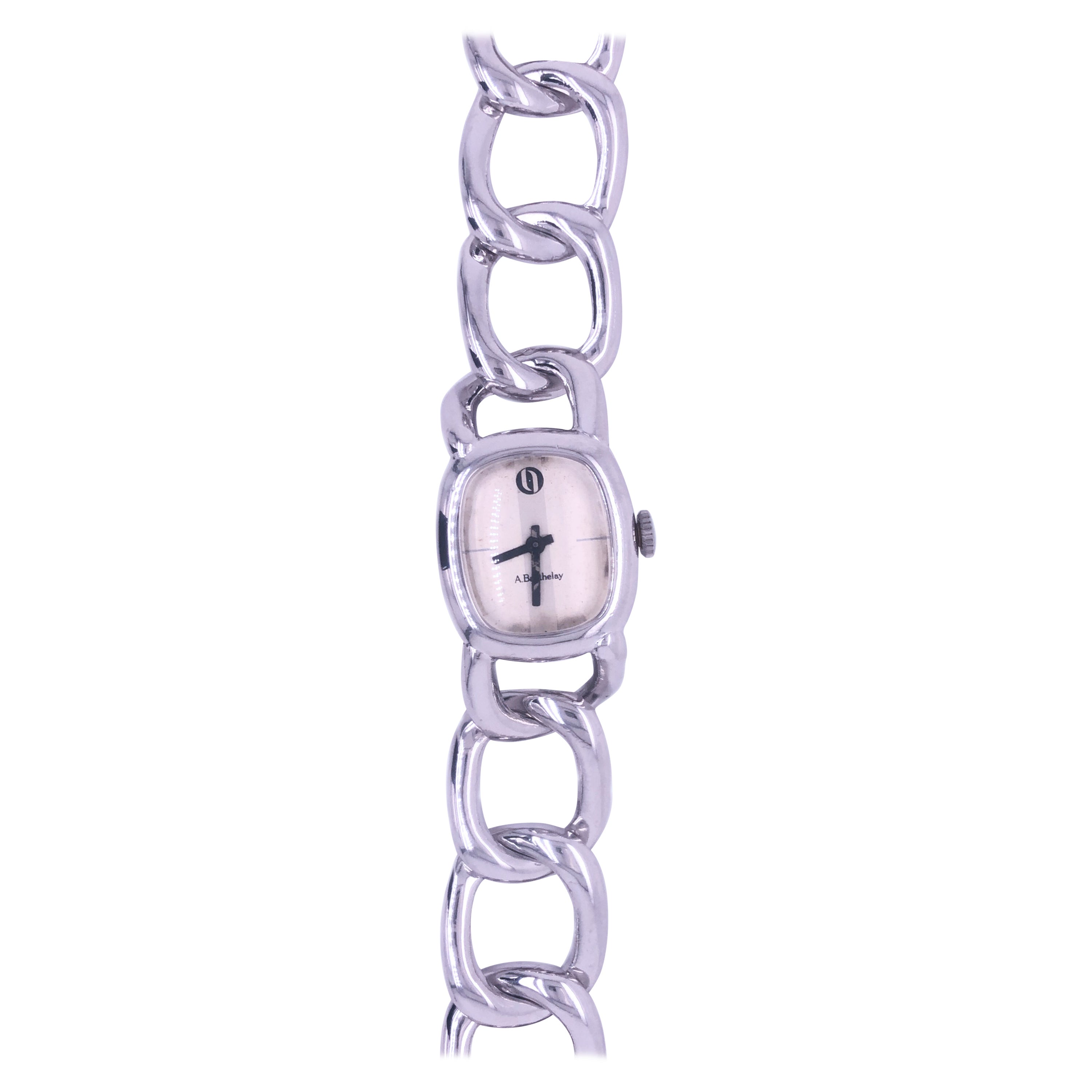 Original 1970s Alexis Barthelay Manual-Winding Movement Chain Silver Watch For Sale