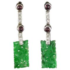 Jade Ruby Diamond Gold Drop Earrings 4