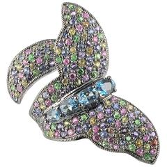 Modern Garnet Sapphire Topaz Tsavorite Gold Butterfly Ring