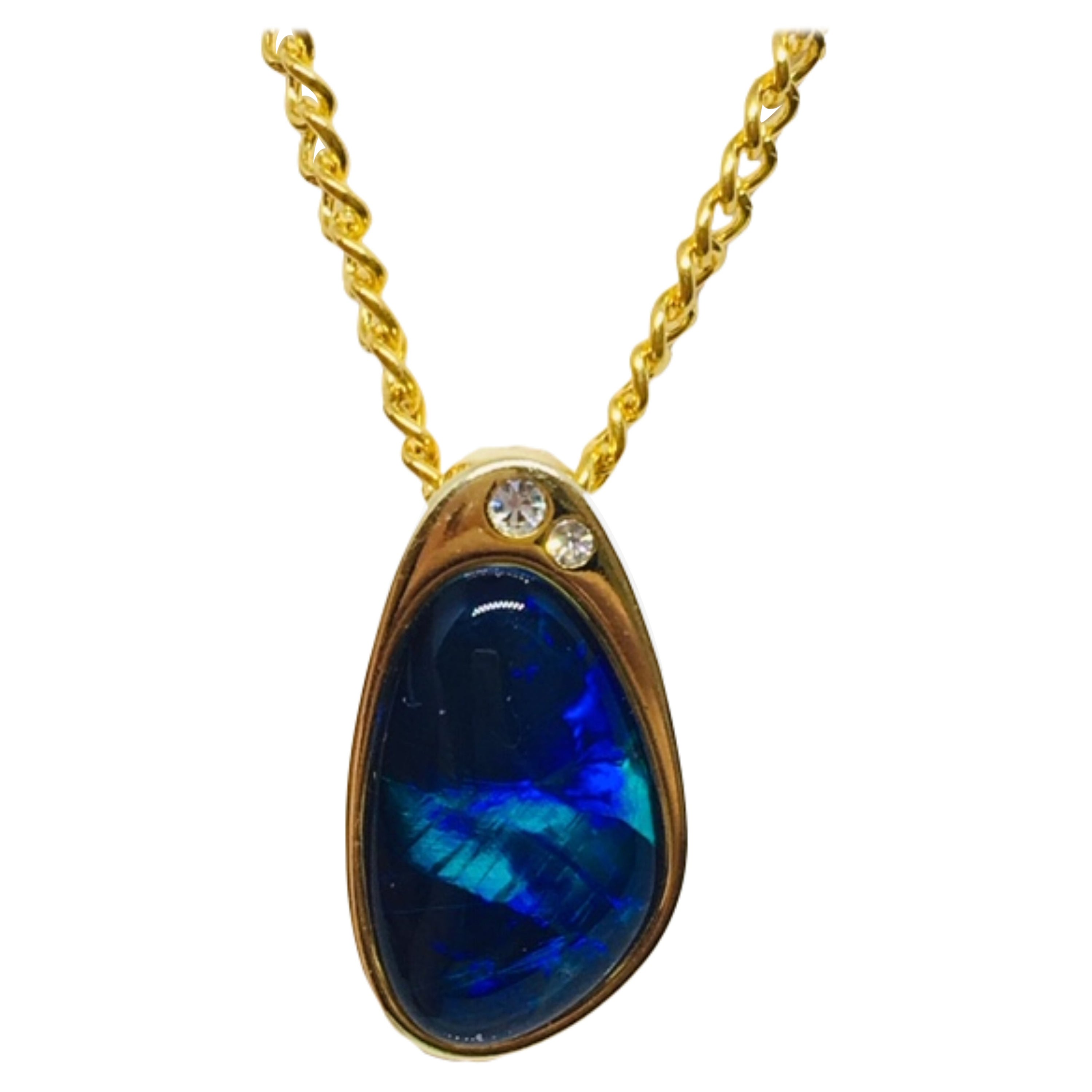 Australian Opal Necklace Yellow Gold Plated
