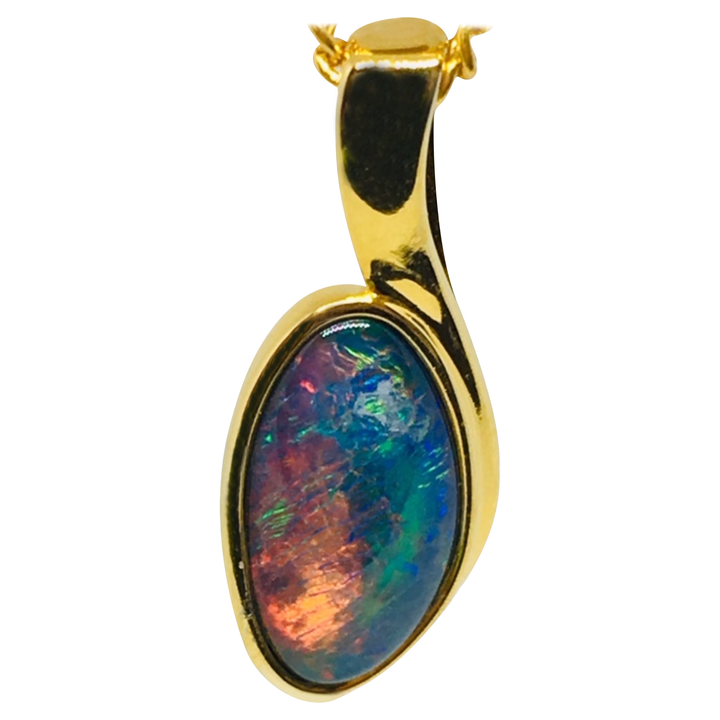 Australian Opal Necklace Yellow Gold Plated For Sale