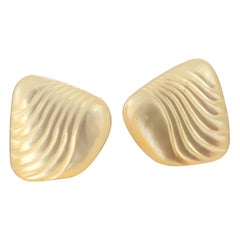 Wings 18 Karat Gold Mother of Pearl Carved Stud Handmade Free Earrings