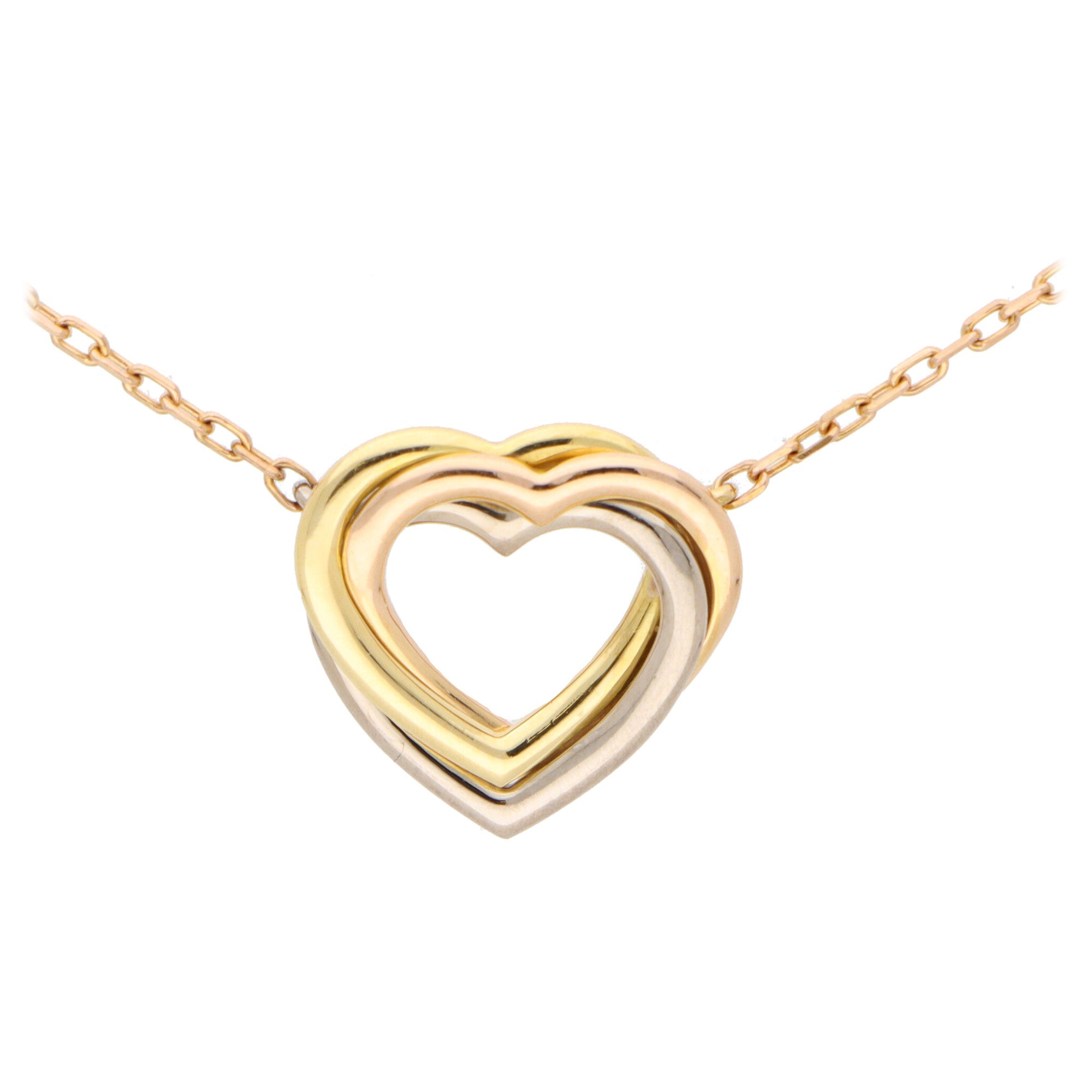 Vintage Cartier Open Heart Trinity Necklace Set in 18k Rose, Yellow & White Gold