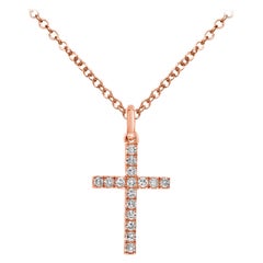 Roman Malakov Diamond Cross Pendant Necklace in Rose Gold