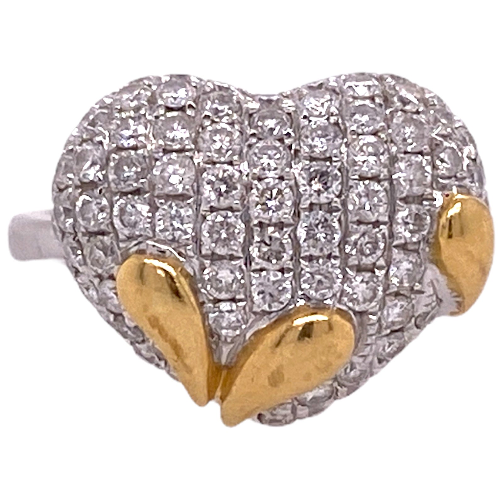 DIAMORE 14K Gold Polished 0.14ctw Pave Diamond Heart Beaded Bypass Ring