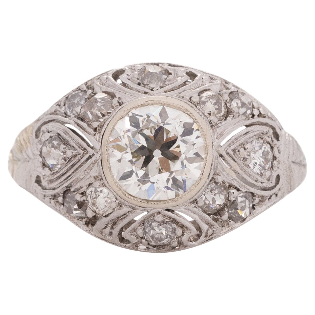 GIA Certified 1.09 Carat Art Deco Diamond Platinum Engagement Ring For Sale