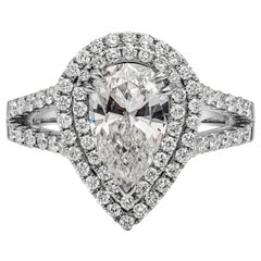 Anillo de compromiso con doble halo de diamantes en forma de pera certificado por el GIA de 1.53 quilates