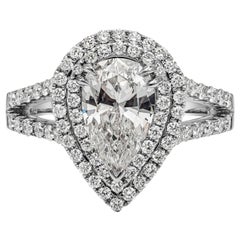 Bague de fiançailles double halo en diamant poire certifié GIA 1,53 carats