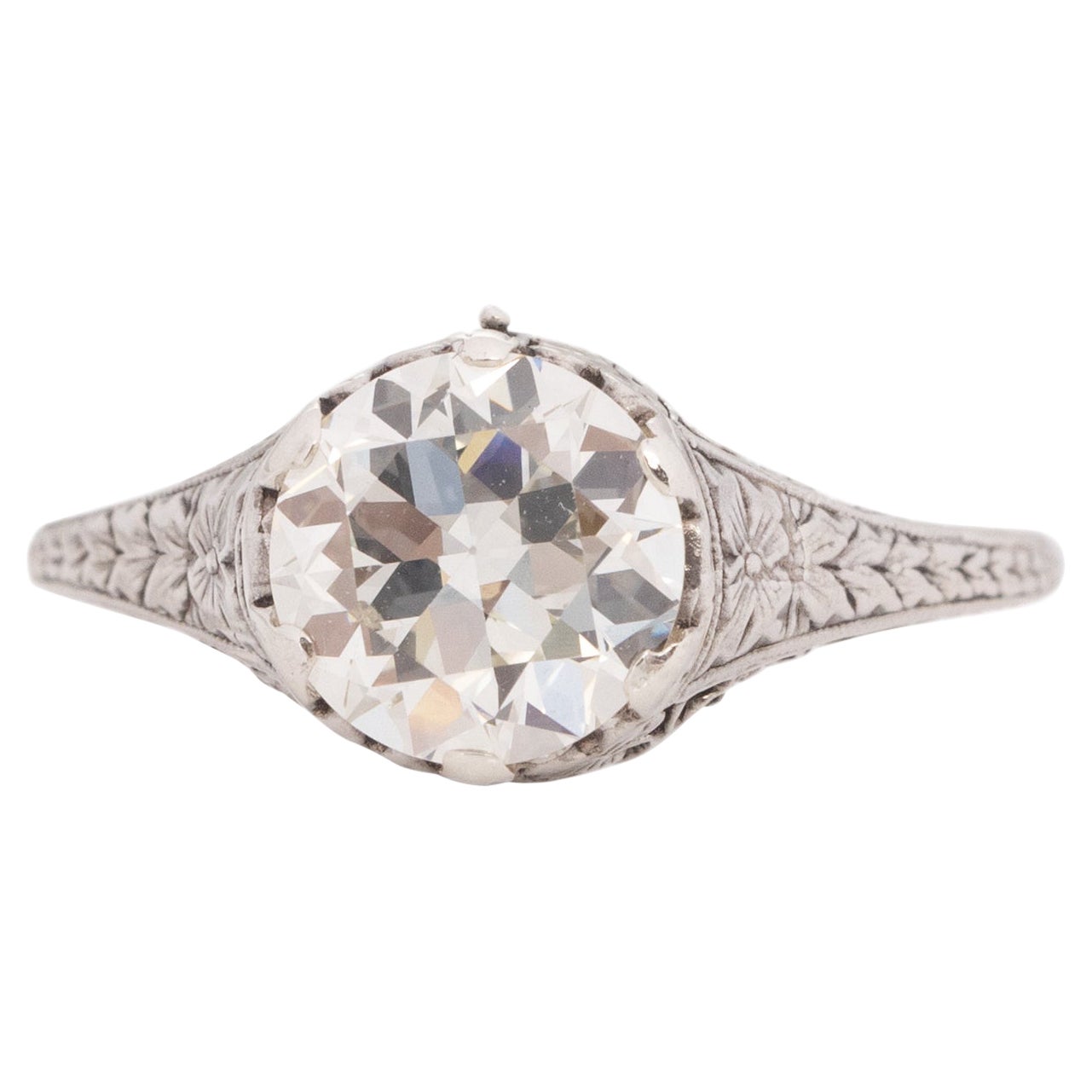 GIA Certified 1.95 Carat Art Deco Diamond Platinum Engagement Ring For Sale
