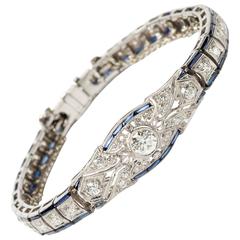 1920s Art Deco Sapphire Diamond Gold Platinum Bracelet