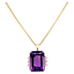 Collier italien vintage en or 14 carats avec diamants et améthyste violette