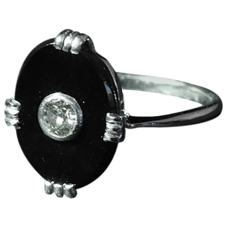 Art Deco Onyx Diamond Gold Ring at 1stDibs