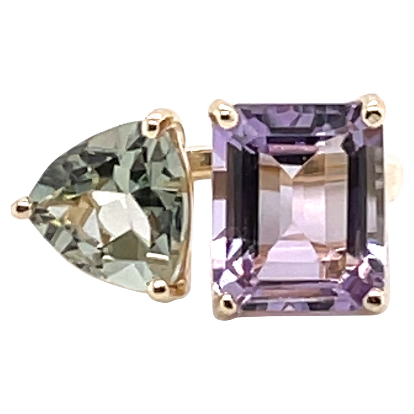 Amethyst Tourmaline Two Stone Ring 14 Karat Yellow Gold 