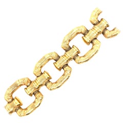 Bracelet à maillons larges vintage en or jaune 18 carats et bambou 63.9 grammes