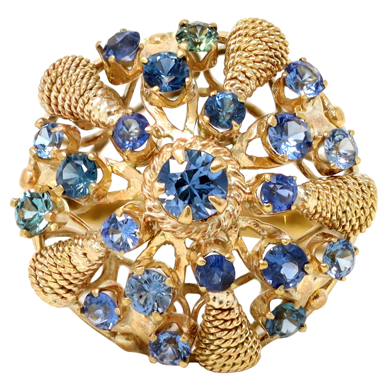 Cluster Sapphire Dome Ring Circa 1930 in 14K For Sale