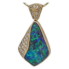 Australian Boulder Opal Diamond Necklace 18 Karat Yellow Gold 