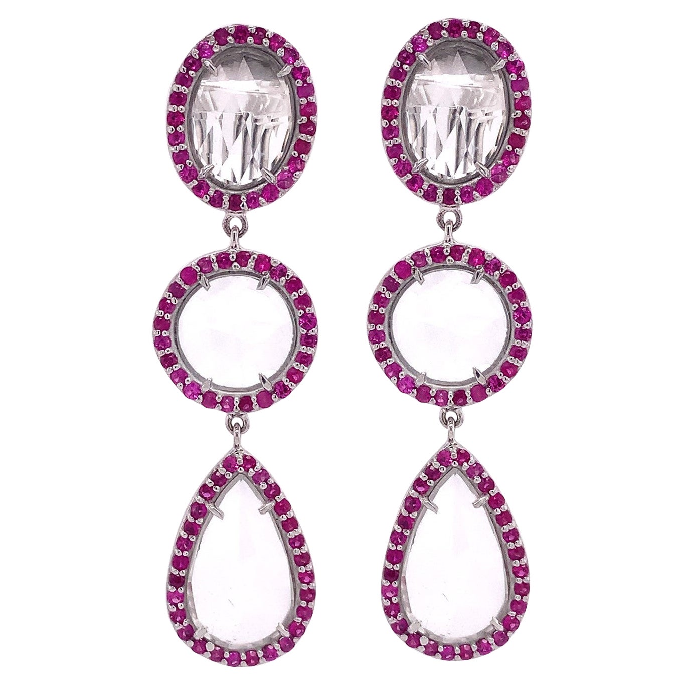 Lucea New York White Topaz and Pink Sapphire Drop Earrings For Sale