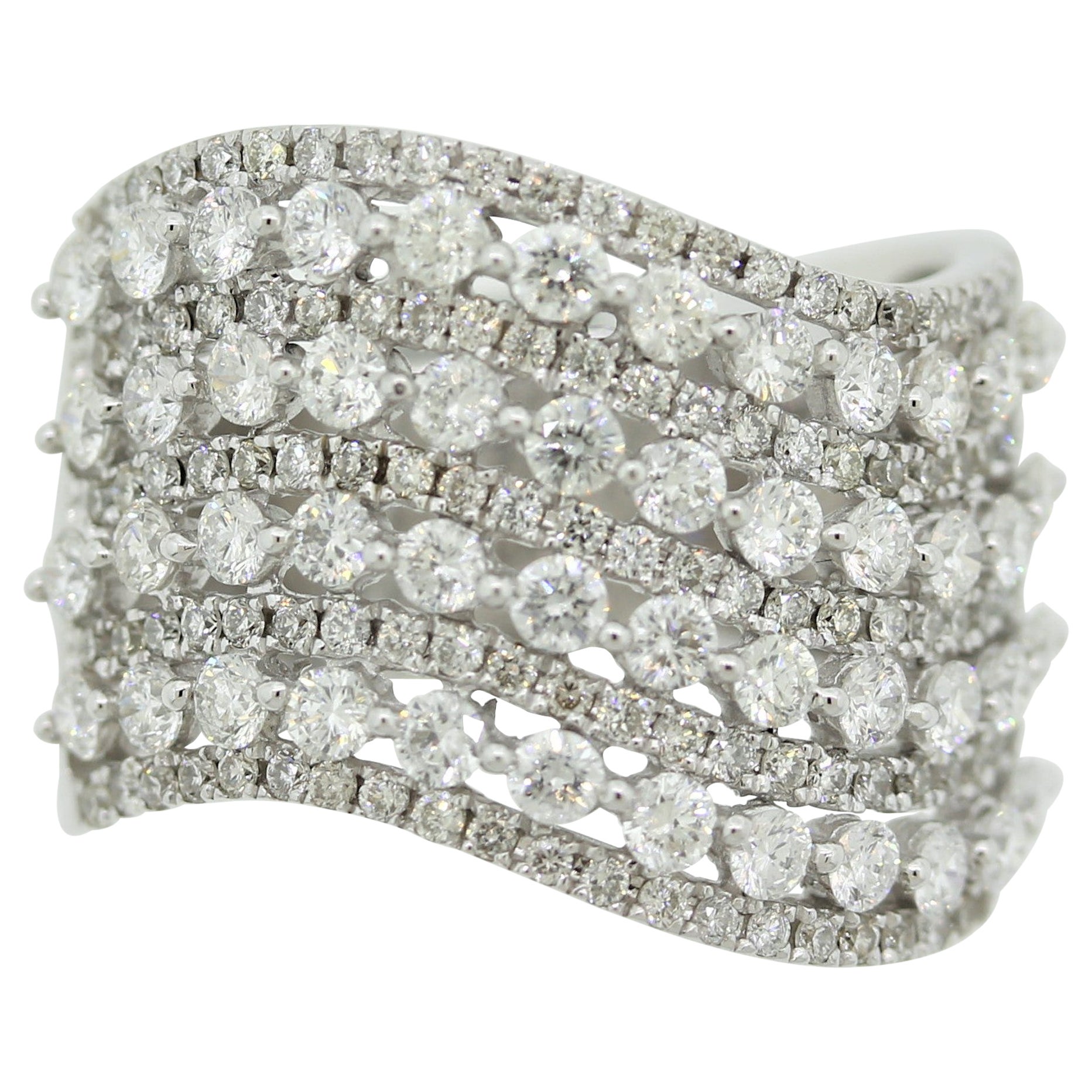 Diamond Multi-Row Gold Wave Band Ring