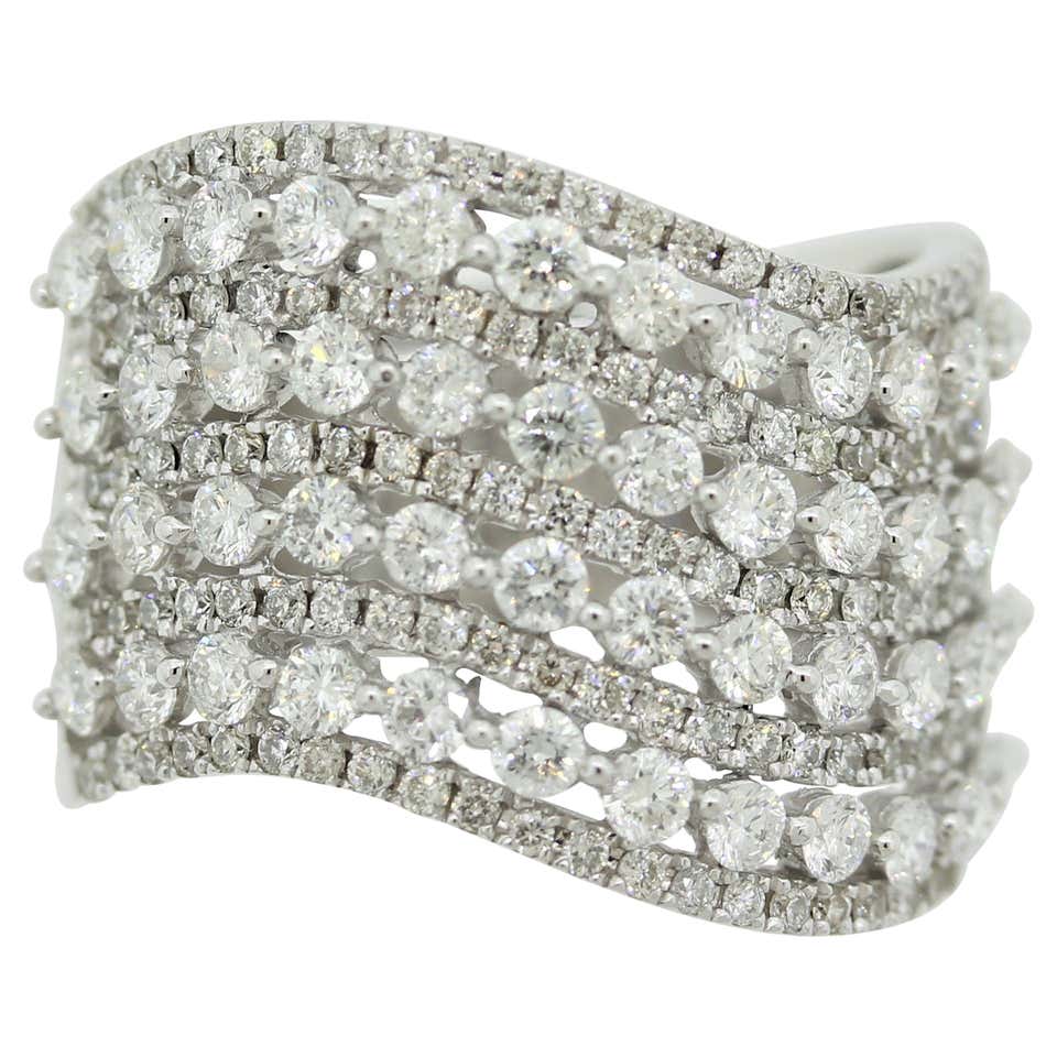 Multi Row Diamond Gold Band Ring at 1stDibs | multi row band rings ...