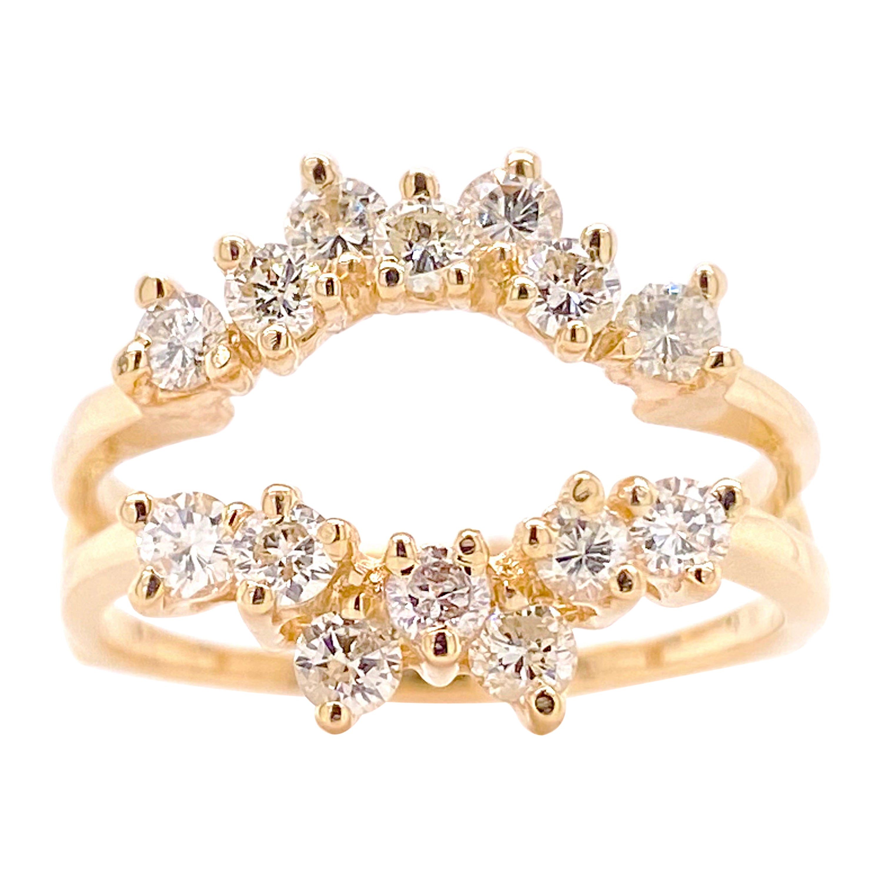 Diamond Ring Enhancer, Wedding Band Yellow Gold Cluster Ring Jacket 14 Diamonds For Sale