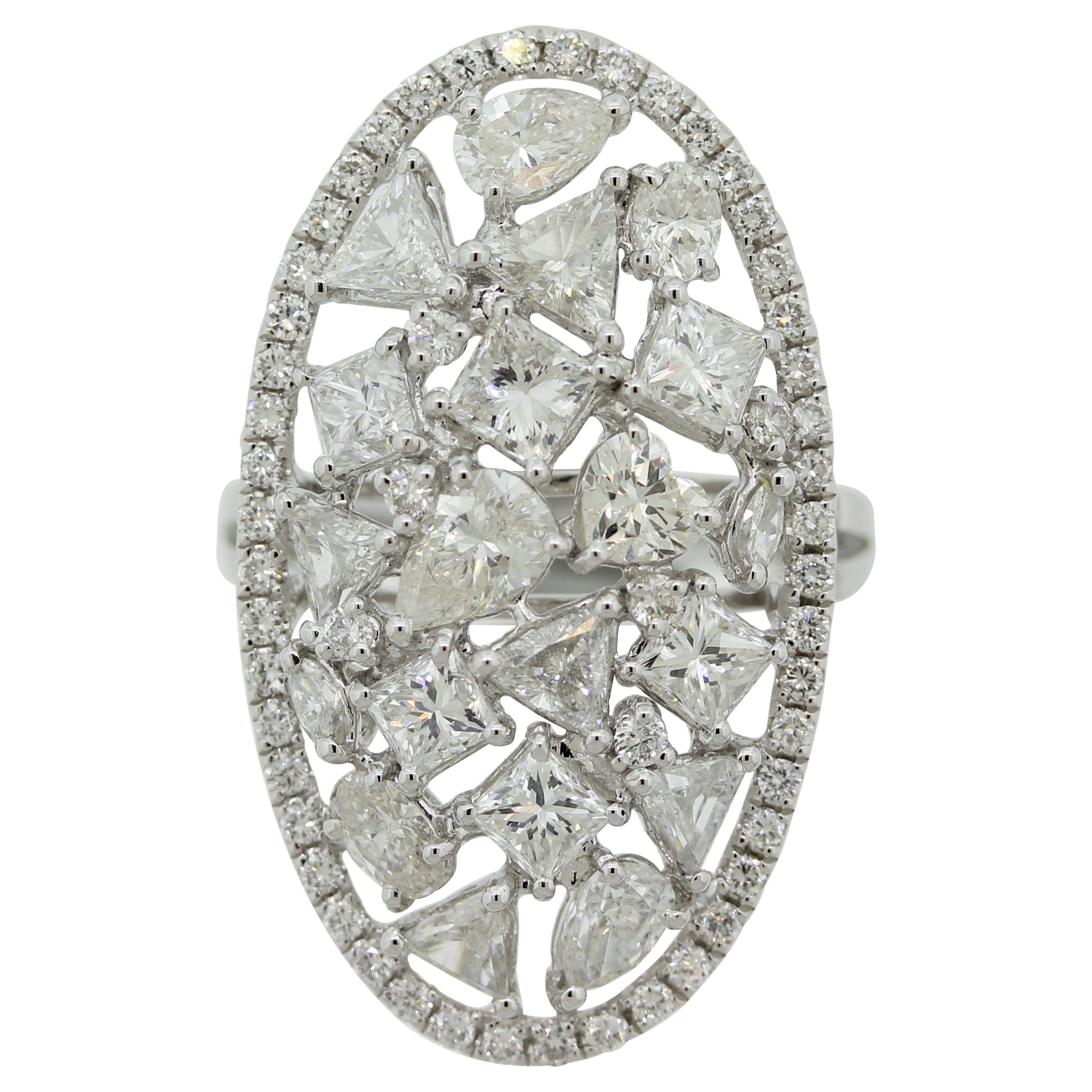 Diamond Multi-Shape Cluster Gold Ring For Sale