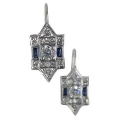 Vintage Classic Art Deco Style Inspired Earrings with Beautiful Diamonds and Sapphire S