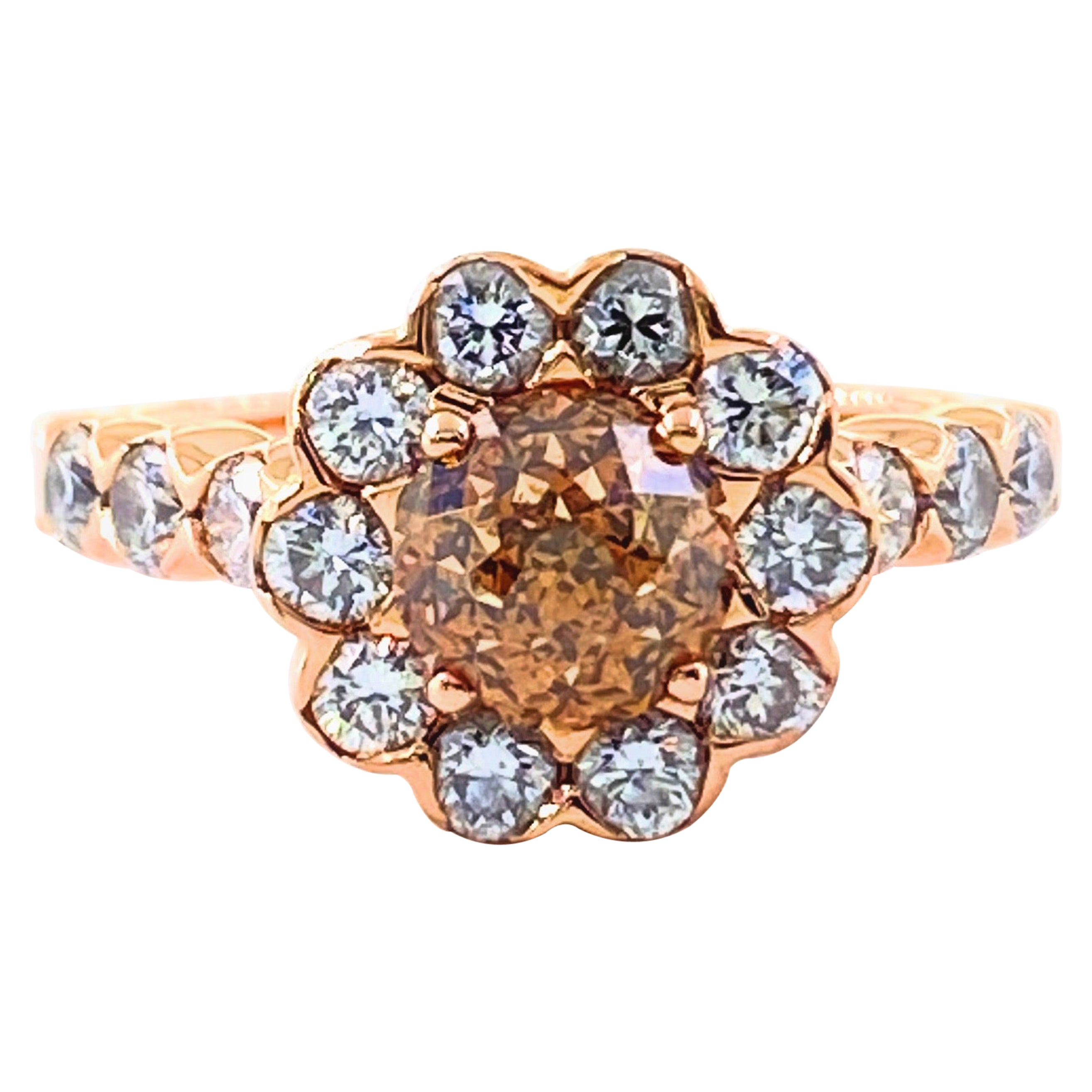Crown of Light Fancy Dark Orangy Brown 2.40 tcw 18kt Rose Gold Engagement Ring For Sale
