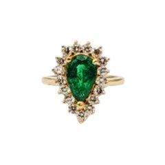Pear Shaped Columbian Emerald and Diamond Ring