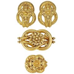Lalaounis Gold Earrings Brooch and Ring Suite