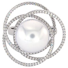 18K White Gold South Sea White Pearl Diamonds Ring