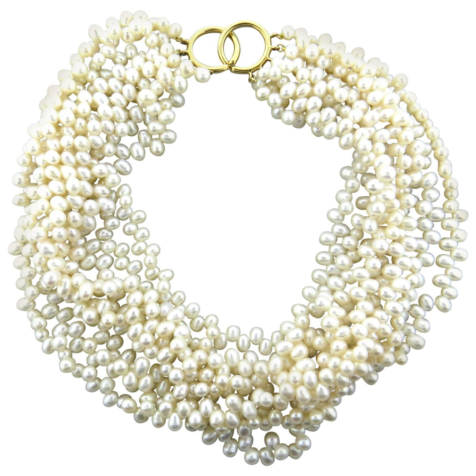 Tiffany & Co. Pearl Gold Multi Strand Torsade Necklace