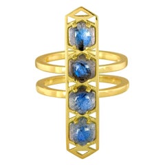 18 Karat and Labradorite Elongated Ring