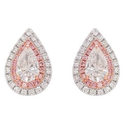 GIA Certified White Diamond and Argyle Pink Diamond in 18K Gold Stud Earrings
