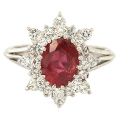 2.25 CT Ruby and 1.00 CTW Diamond Halo Starburst Frame Ring in 18kt White Gold