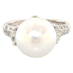 South Sea Pearl with 0.50 CTW Side Diamonds Ring in 18kt White Gold