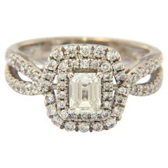 1.00 CTW Emerald Diamond Double Frame Engagement Ring in 14K White Gold