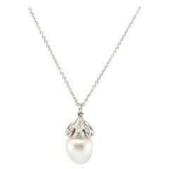 South Sea Pearl and Diamond Pearl Pendant in 14kt White Gold